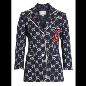 Gucci GG Embroidered Jersey Blazer, Blue